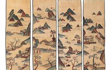 Set of Four Chinese Embroidered Silk Kesi Panels