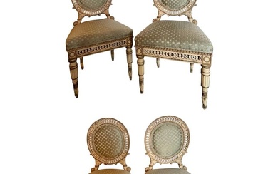 Set of Four Directoire Style Antique Side Chairs, New Scalamandre Fabric, 1930s