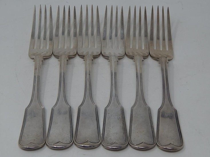 Set of Six Heavy Gauge Victorian Silver Dinner Forks: Each M...