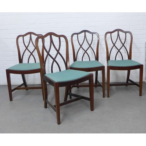 Set of four reproduction mahogany dining chairs with interla...