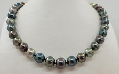 Shimmering Lustre - 10x12.5mm Round Bright Multi Tahitian Pearls - Necklace