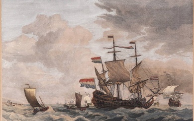 [Ships]. Canot, Pierre Charles (±1710-1777). "A Brisk Gale." Handcol. engraving...