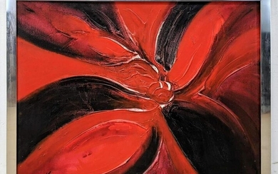 Signed KARL Expressionist Red Flower Painting. Signed.