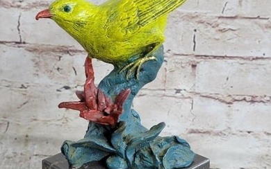 Signed Original Yellow Songbird Bronze Sculpture - 11" x 5"
