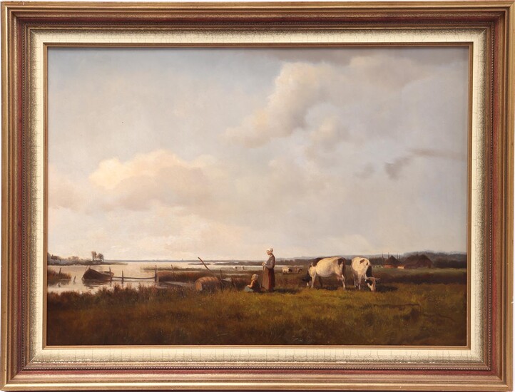 (-), Signed T Reijmers, Dutch landscape with woman...