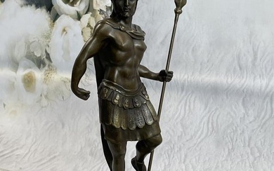 Signed Warrior Knight Bronze Dalou Statue
