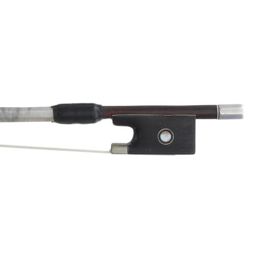 Silver and nickel mounted violin bow, the stick round, the e...
