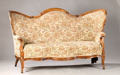 Sofa, Louis Philippe, around 1880, solid walnut, upholstered back and...