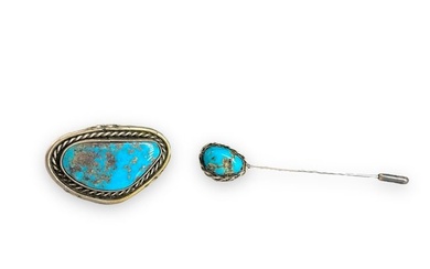 Southwestern Silver & Turquoise Stickpin and Brooch