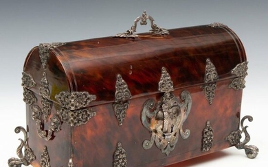 Spain, colonial turtle precious chest with silver fittings,...