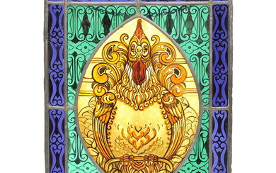 Stained glass windowpane depicting a "Rooster", design & execution unknown...