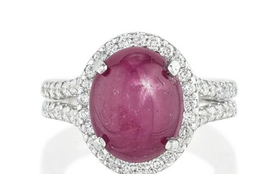 Star Ruby and Diamond Ring