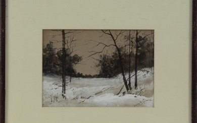 WATERCOLOR OF A WINTER LANDSCAPE Signed lower right...