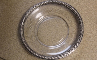 Sterling Silver Rim Etched Glass Plate