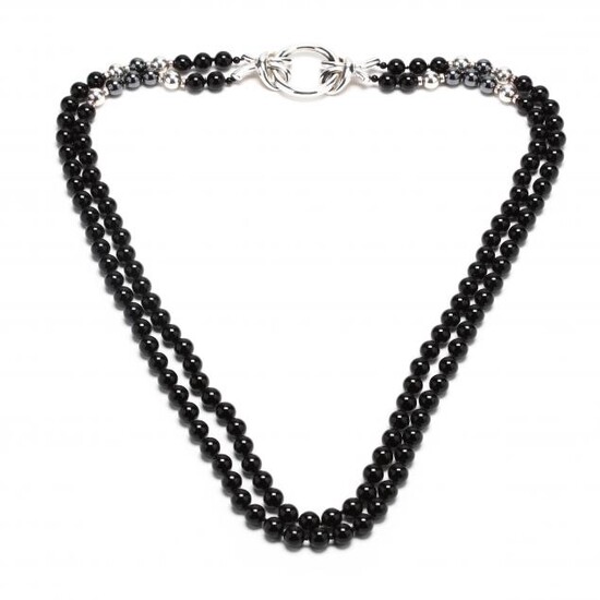 Sterling Silver and Onyx Bead Necklace, Charles Krypell