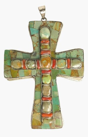 Sterling Silver & Turquoise Cross By DZI