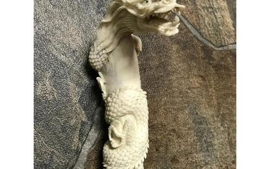 Superb Carved Antler, Snarling Dragon Cane Walking