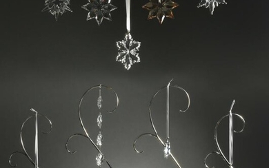 Swarovski, 9 Boxed Ornaments and 4 Stands