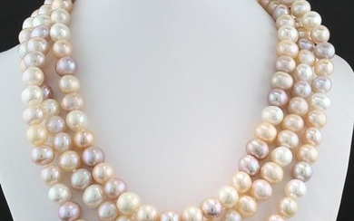 Sweetwater pearls - Necklace Extra long cultured pearl necklace multicolored pastel colors white pink apricot lilac