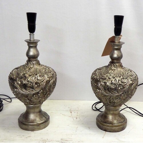 TABLE LAMPS, a pair, 51cm H, Italian style, silvered finish....