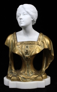 THÉOPHILE FRANÇOIS SOMME FRENCH 1871 1952 FRENCH BRONZE BISQUE BUST OF WOMAN