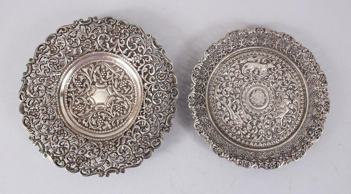 TWO 19TH CENTURY INDIAN FINELY CHASED SILVER CIRCULAR