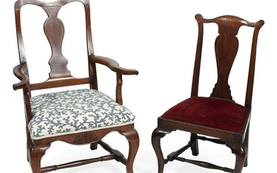TWO QUEEN ANNE CHAIRS Late 18th Century Back heights