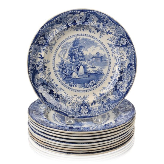 Ten Historical Blue Staffordshire Plates.