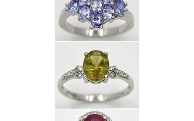 Three 925 Sterling Silver Gemstone Rings: Amethyst - Size P,...