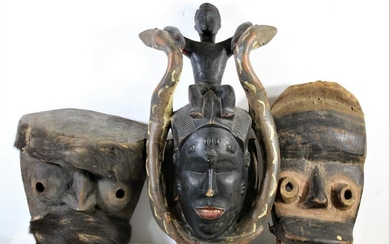 Three Hanging African Face Carvings