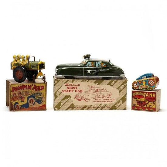 Three Military Cars by Marx: "Sparkling Tank" Boxed