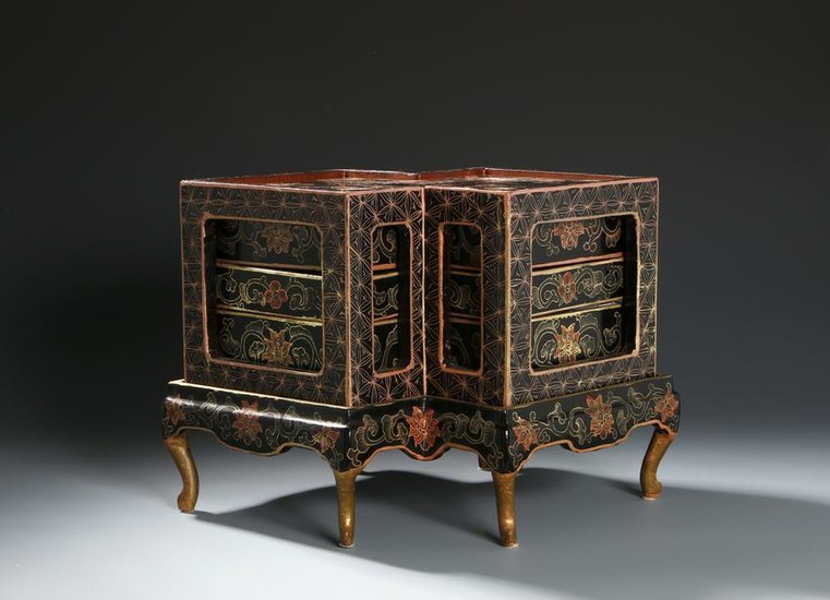 Three-Tier Chinese Lacquer Box and Stand