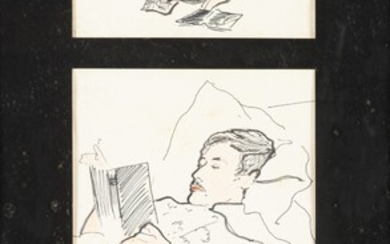 Three drawings of Jacques de Bascher: laying on a bed, reading and naked | Trois portraits de Jacques de Bascher : se reposant sur un lit, Jacques lisant et un nu, Karl Lagerfeld