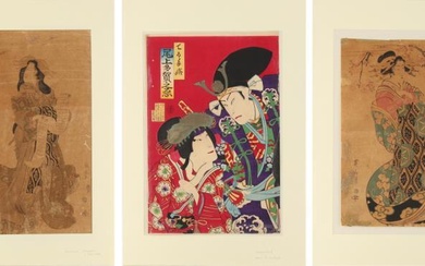 Three early / mid 19th century Japanese woodblock prints,...