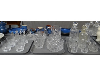 Three trays of glassware to include: cut glass decanters, pi...