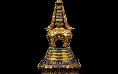Tibetan Buddhism Gilt Gold Bronze Pagoda