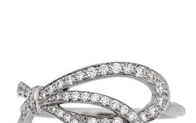 Tiffany 18K White Gold Diamond .40ct Bow Ring 53 6.5