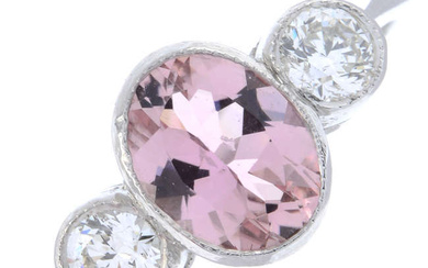 Tourmaline & diamond three-stone ring