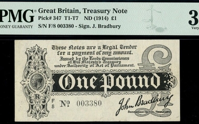 Treasury Series, John Bradbury, first issue £1, ND (7 August 1914), serial number F/8 003380, (...
