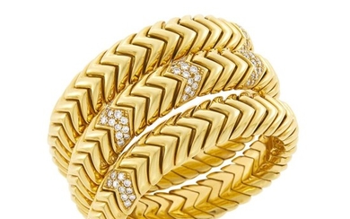 Triple Coil Gold and Diamond Bracelet