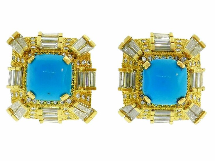 Turquoise Diamond Yellow Gold EARRINGS