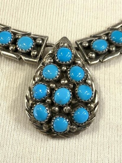 Turquoise & Sterling Silver Bib Necklace