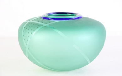 Turquoise glass vase (H15.5cm, Dia24cm)
