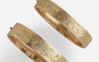 Two Antique engraved gold bangle bracelets