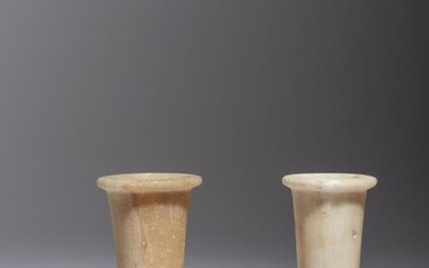 Two Egyptian Alabaster Columnar Vessels Height of