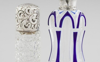 Two English Silver Mounted Glass Perfume Bottles, one