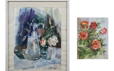 Two Floral Still Life Watercolors