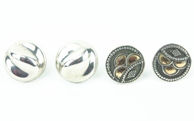 Two Pairs of Button Stud Sterling Silver Earrings