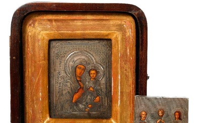 Two Russian Silver Miniature Icons, One in Kiot.