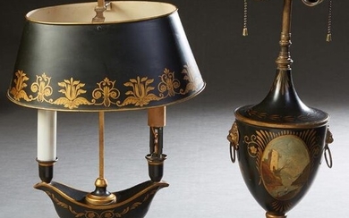 Two Tole Table Lamps, 20th c., one of urn form with
